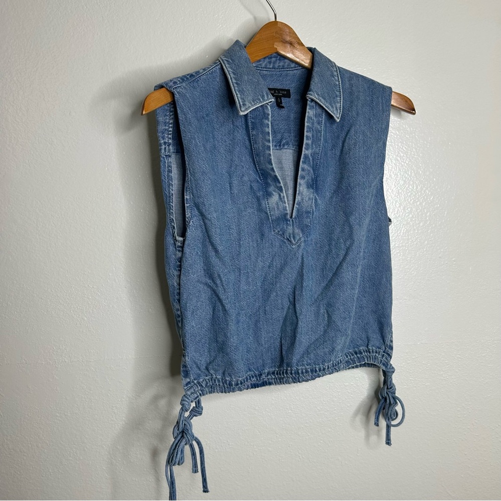 Rag & Bone Ultra Featherweight Denim Fiona Cropped Denim Top Size Small - Picture 5 of 14